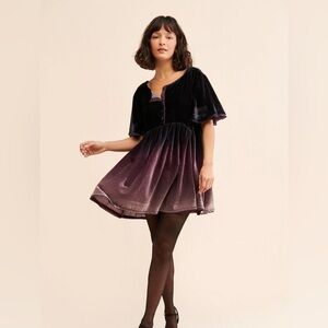Free People Este Velvet Swing Mini Dress - Women’s XL - purple black ombré